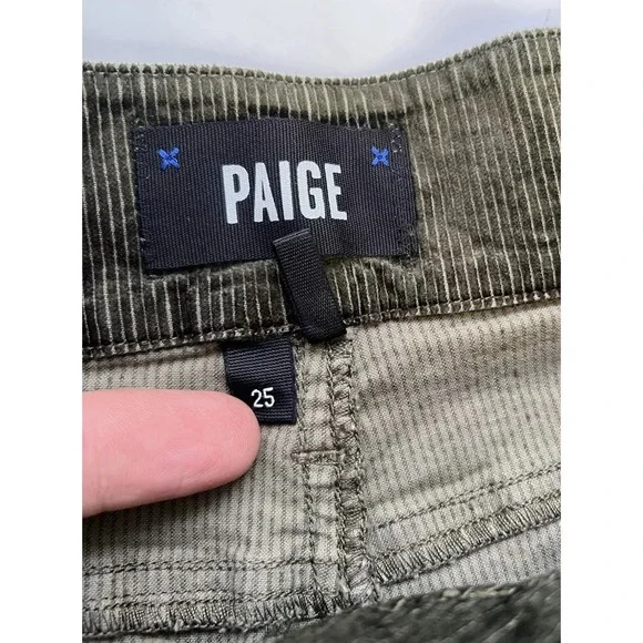 PAIGE Sutton Crop Wide Leg Green Velvet Corduroy Culotte Paperbag Waist / 25 - Picture 3 of 6